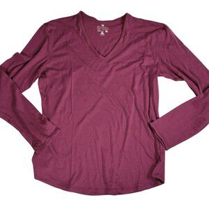SEGMENTS RED Claret 100% Merino Wool Long Sleeve T Women's LRG MADE in CANADA